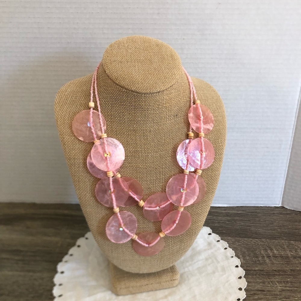 Vtg Pink Capiz Shell Layered Necklace